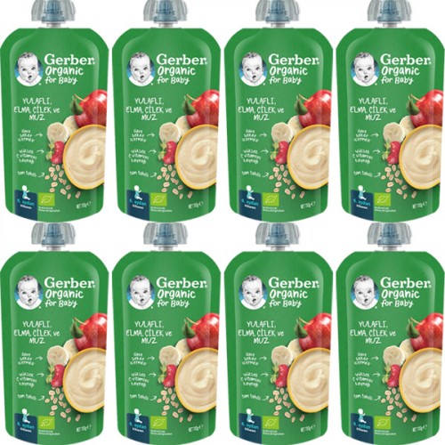 Gerber Organic Yulaflı Elma, Çilek ve Muz Püresi 110g​ x 8 Adet